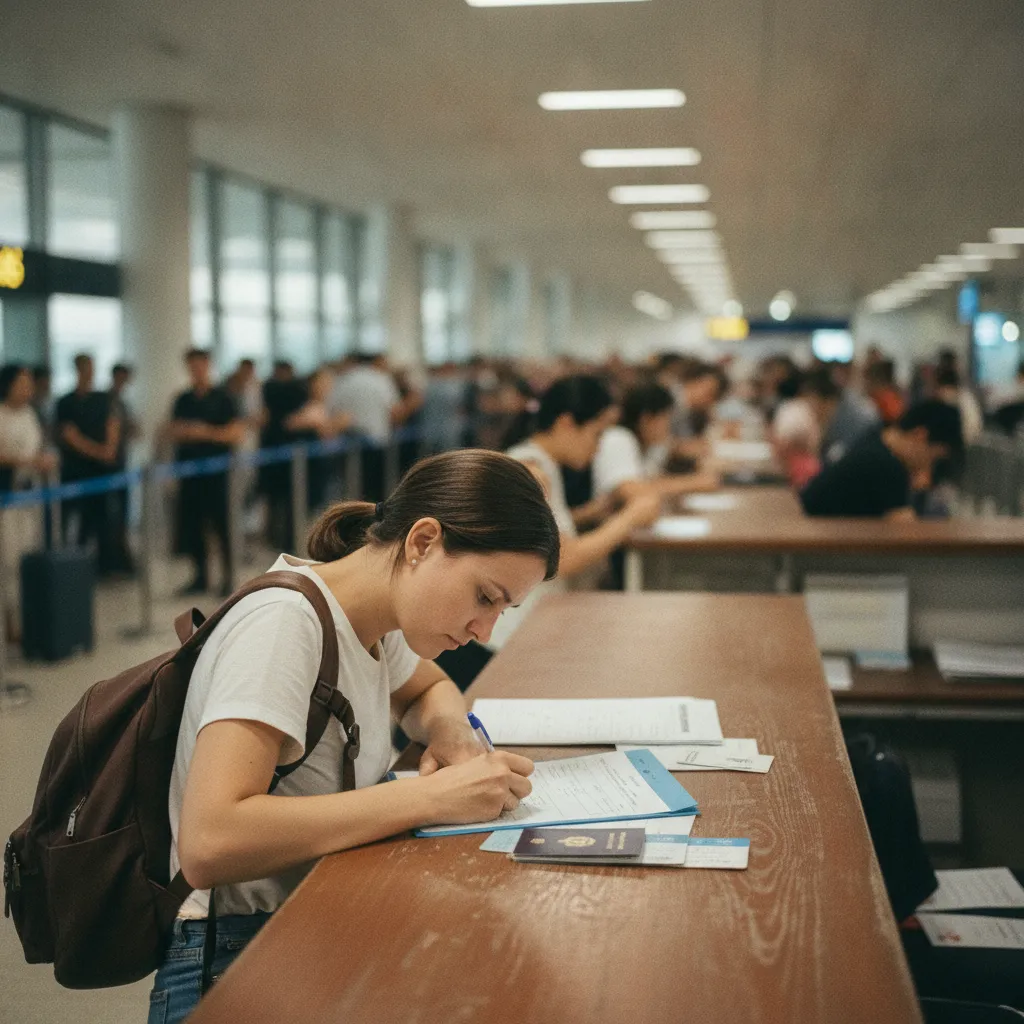 File d'attente au comptoir d'immigration d'un aéroport vietnamien