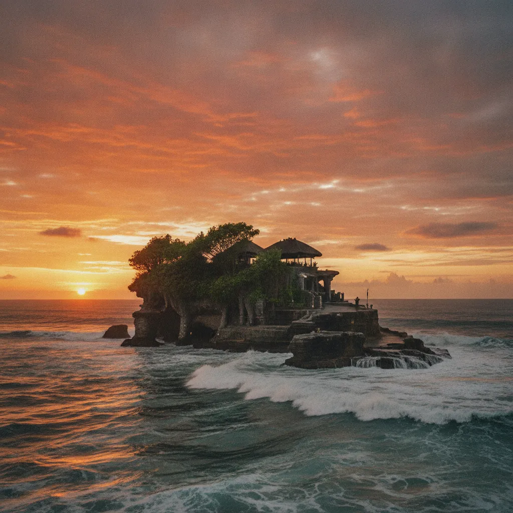 Le temple de Tanah Lot au coucher du soleil, l'un des sites les plus visités de Bali