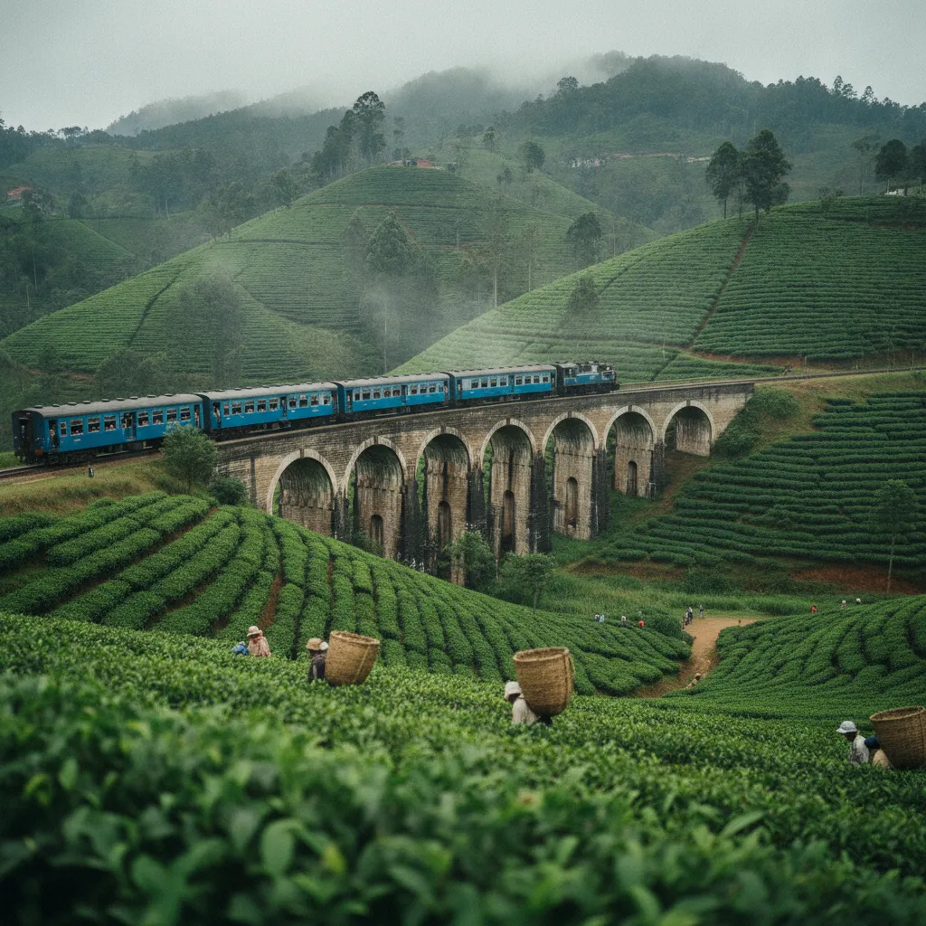 Le train panoramique traversant les plantations de thé dans les hauts plateaux sri lankais