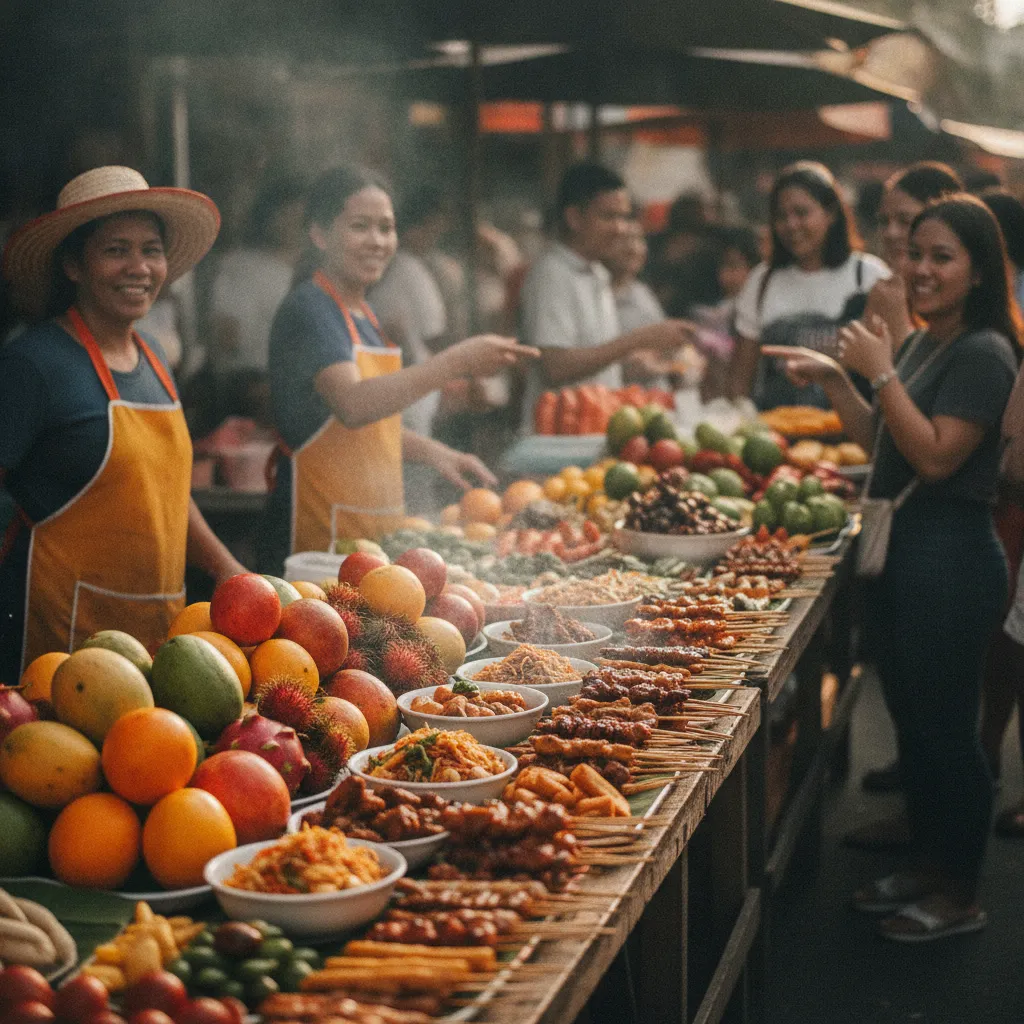 Marché de rue philippin proposant des spécialités locales à petit prix