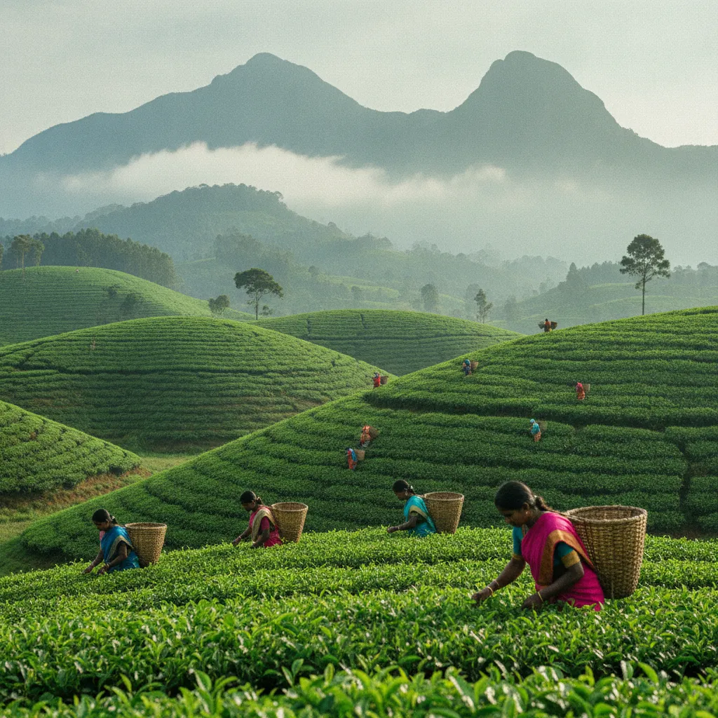 Plantations de thé de Nuwara Eliya dans les montagnes centrales du Sri Lanka